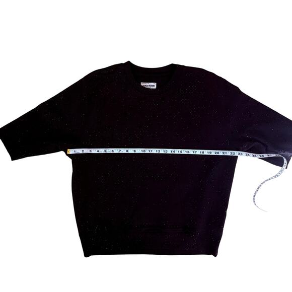 ZADIG & VOLTAIRE Edmond Distress Sweatshirt Black Rhinestone Distressed NWT M/L - Picture 9 of 10